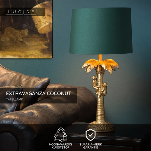 Lucide EXTRAVAGANZA COCONUT - Tafellamp - Ø 30,5 cm - 1xE27 - Mat Goud / Messing - USP